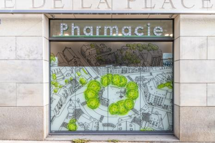 habillage vitrine pharmacie Canclaux