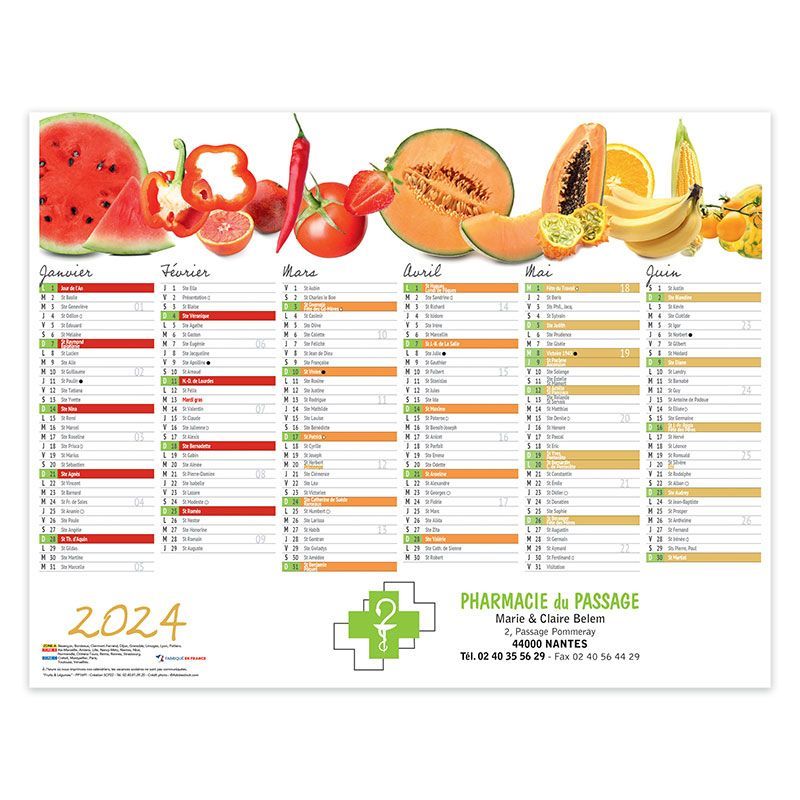 Calendrier pharmacie fruits et légumes